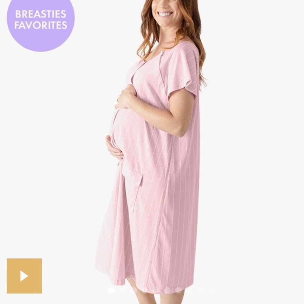 Kindred bravely pink stripe universal labor & delivery birthing gown